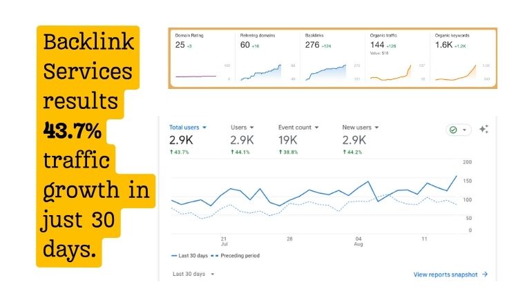 Backlink Services results 43.7% traffic growth in just 30 days.