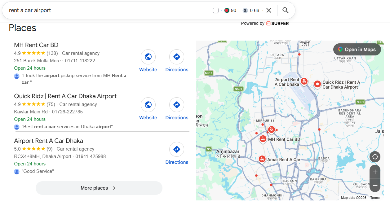 rent a car airport local seo